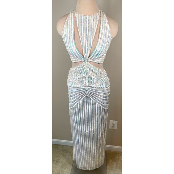 Retrofete Millie Cutout Sequin Embellished Geo White Maxi Dress Size Small - Picture 4 of 12